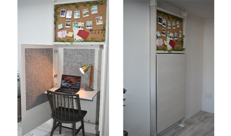 Remote work booth (left: deployed; right: stowed)
