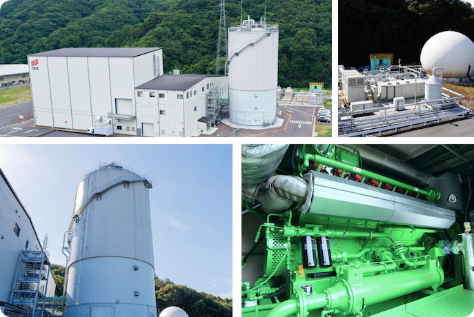 メタン発酵施設の外観と内部の設備